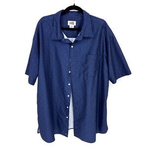 HB Mens Navy Blue Small Geometric Pattern Short Sleeve Button Up Shirt 3XL